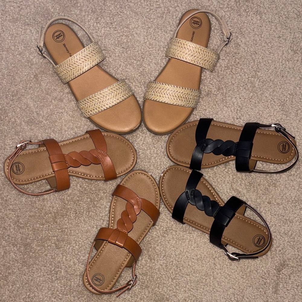 Stylish Sandal Trio in Black, Tan, and Cream
